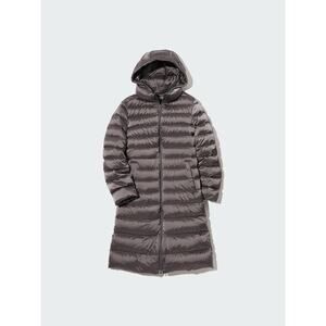 Uniqlo Coat Women's S Brown Ultra Light Down Hooded Puffer Warm Long Coat Jacket